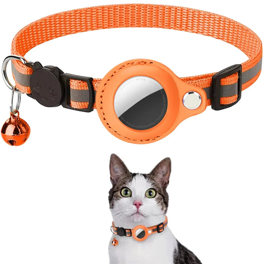 Collar reflectante con soporte AirTag para gato