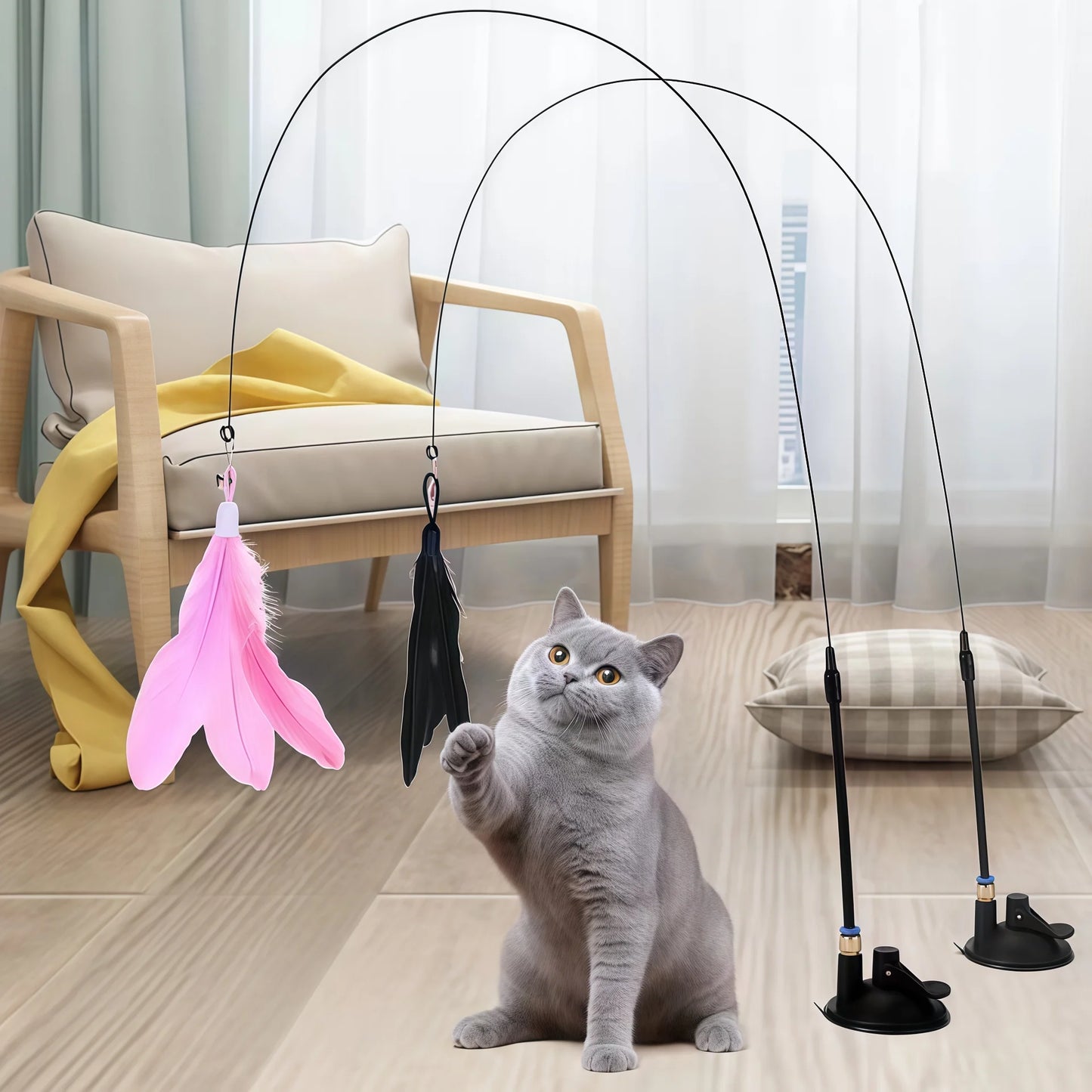 Juguete de plumas con ventosa para gatos PluMágica